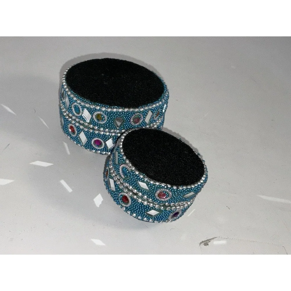 Set Of 2 Nesting Beaded And Mirrored Trinket Gift Box India 2.25‎ In